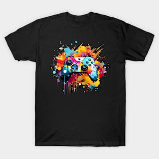 Gamer Art Design - Splatter Paint Graffiti Controller T-Shirt